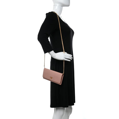 Prada Saffiano Metal Oro Chain Wallet Orchidea 2 of 10