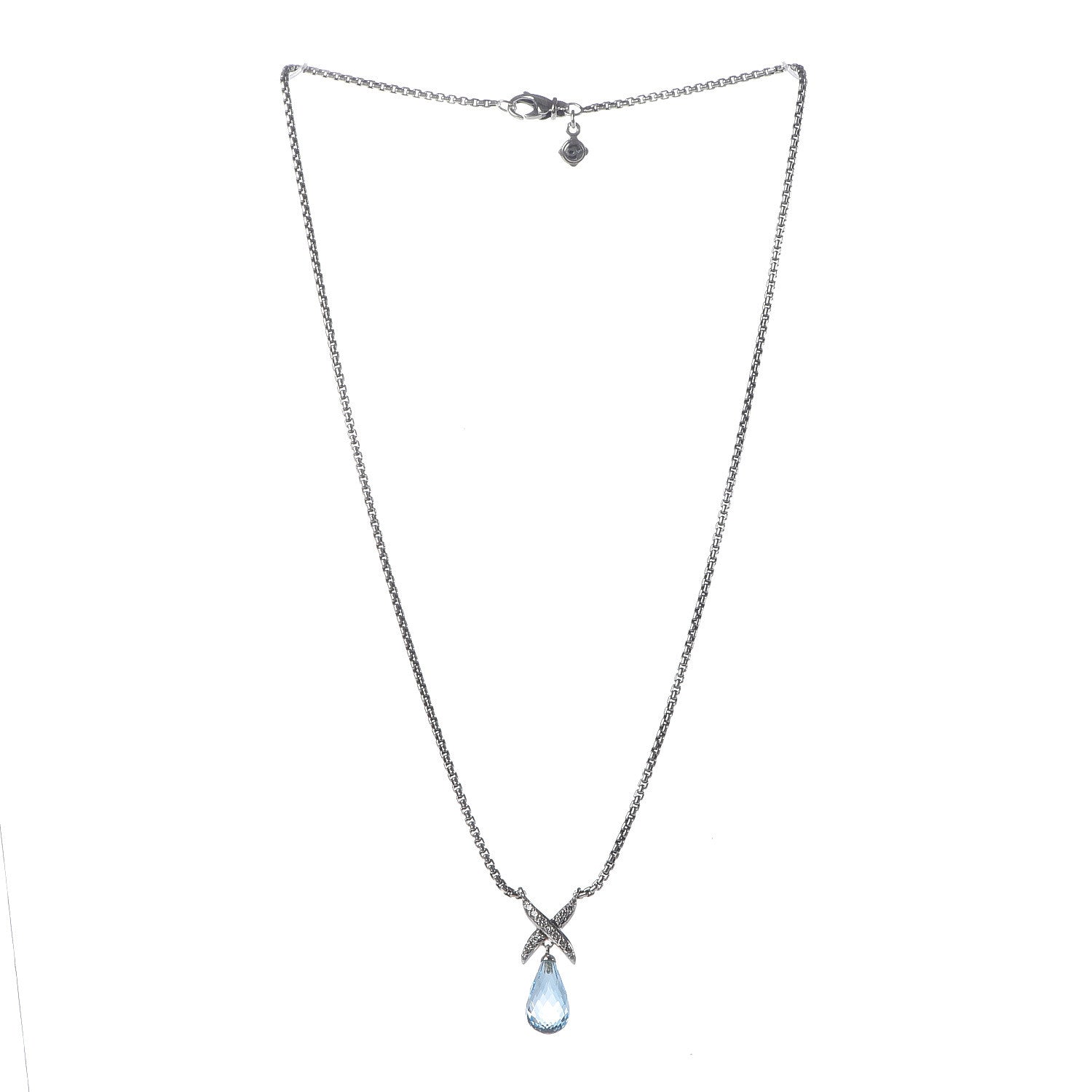 David Yurman Sterling Silver Blue Topaz Diamond Briolette X Pendant Necklace 3 of 6