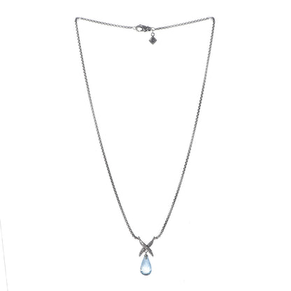 David Yurman Sterling Silver Blue Topaz Diamond Briolette X Pendant Necklace 3 of 6