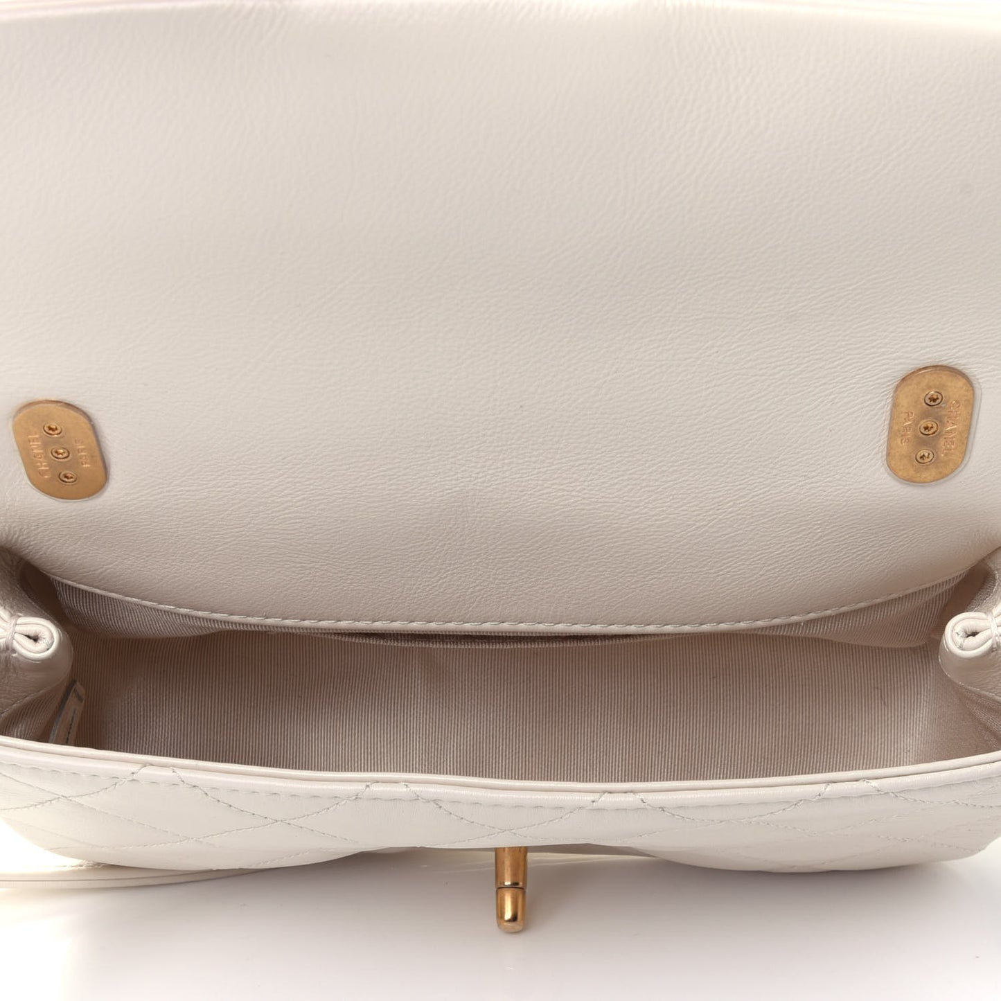 Calfskin Quilted Crystal Pearls Small Flap Bag White