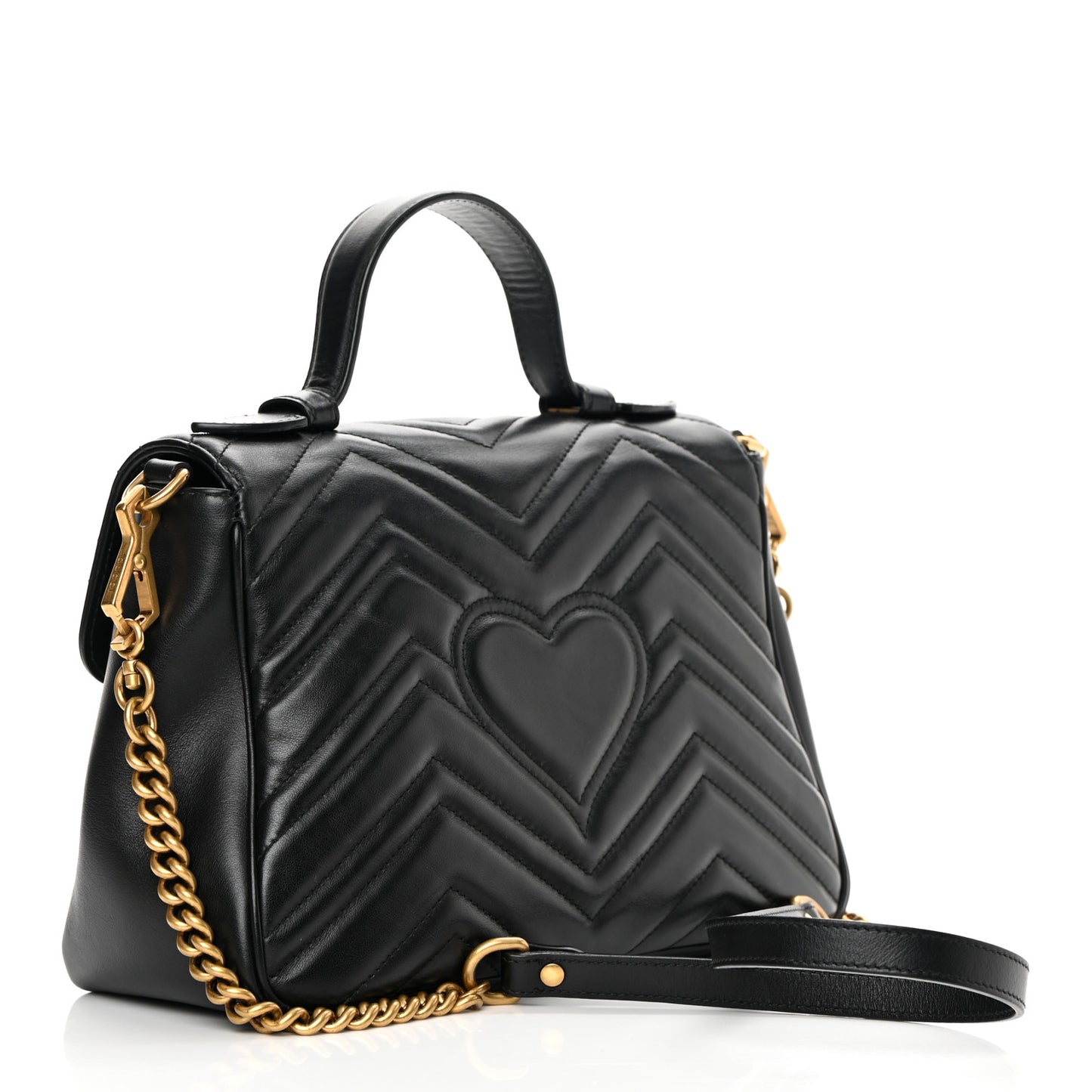 Calfskin Matelasse Small GG Marmont Top Handle Shoulder Bag Black