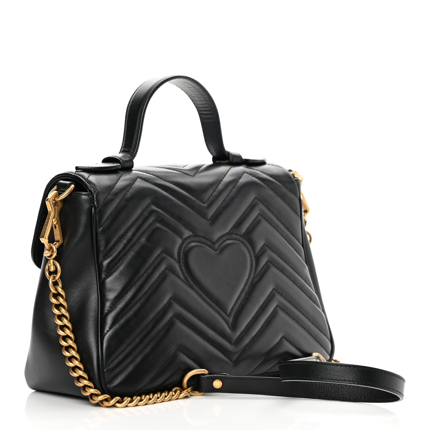 Gucci Calfskin Matelasse Small GG Marmont Top Handle Shoulder Bag Black 3 of 16