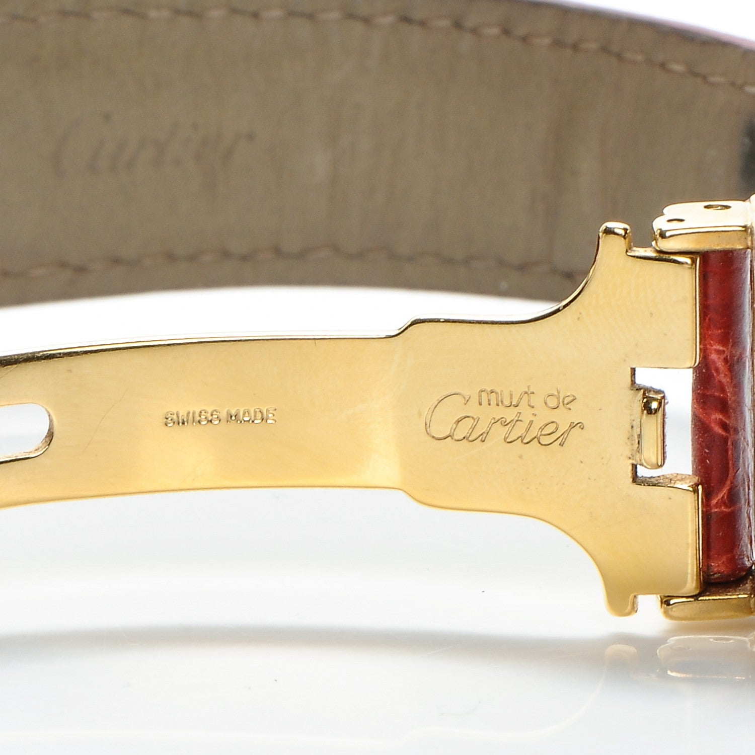 Cartier Sterling Silver Vermeil Alligator 20mm Must de Cartier Tank Quartz Watch Red 7 of 11