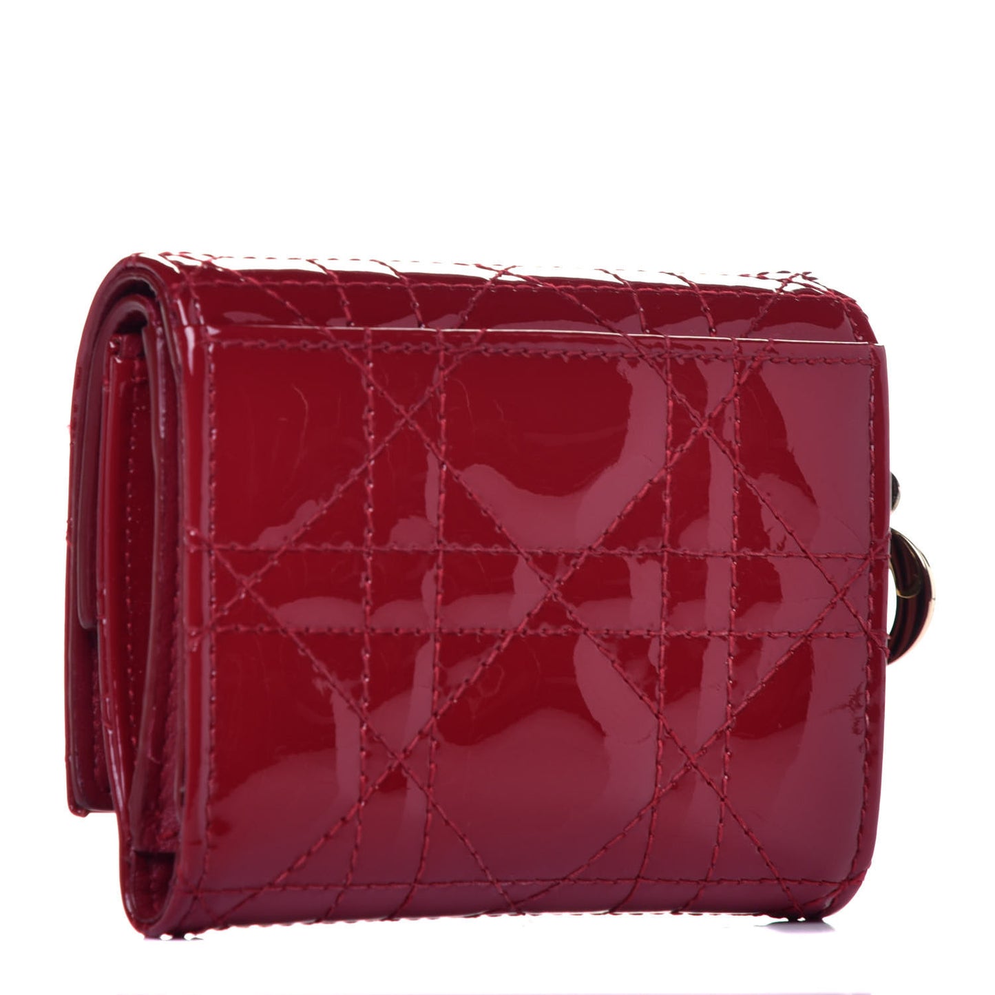 Patent Cannage Lady Dior Compact Wallet Scarlet