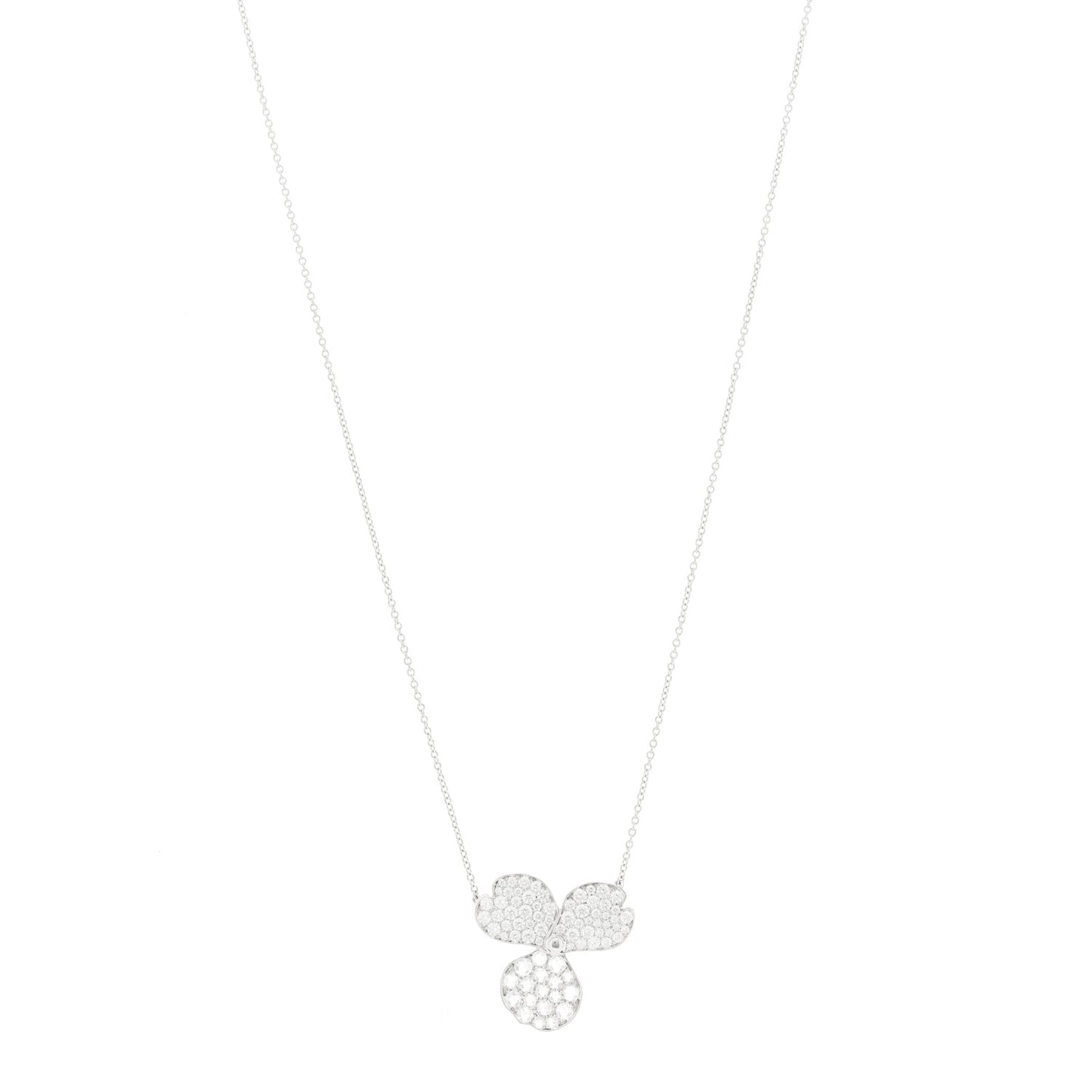 Platinum Diamond Large Paper Flowers Pave Pendant Necklace