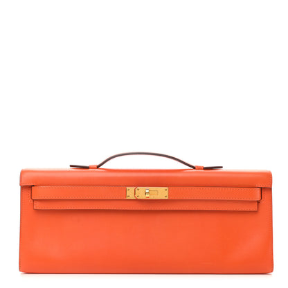 Hermes Tadelakt Kelly Cut Clutch Pochette Orange 1 of 7