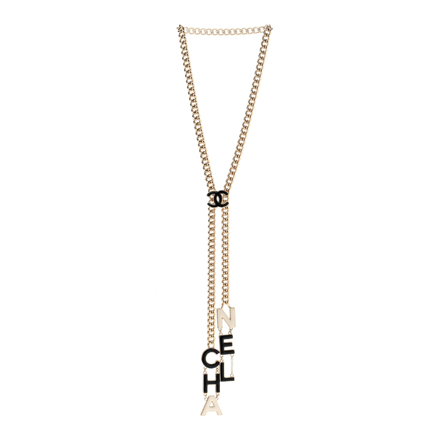 Chanel Enamel CC Lariat Necklace Black Gold Black 3 of 6