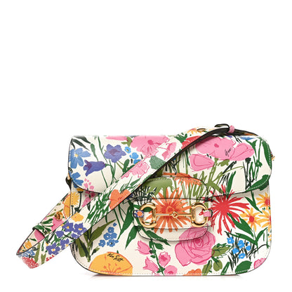 Gucci X KEN SCOTT New Shangai Calfskin Jardin D'Avril Floral Print Horsebit 1955 Shoulder Bag Ivory Pink Wild Rose 1 of 9