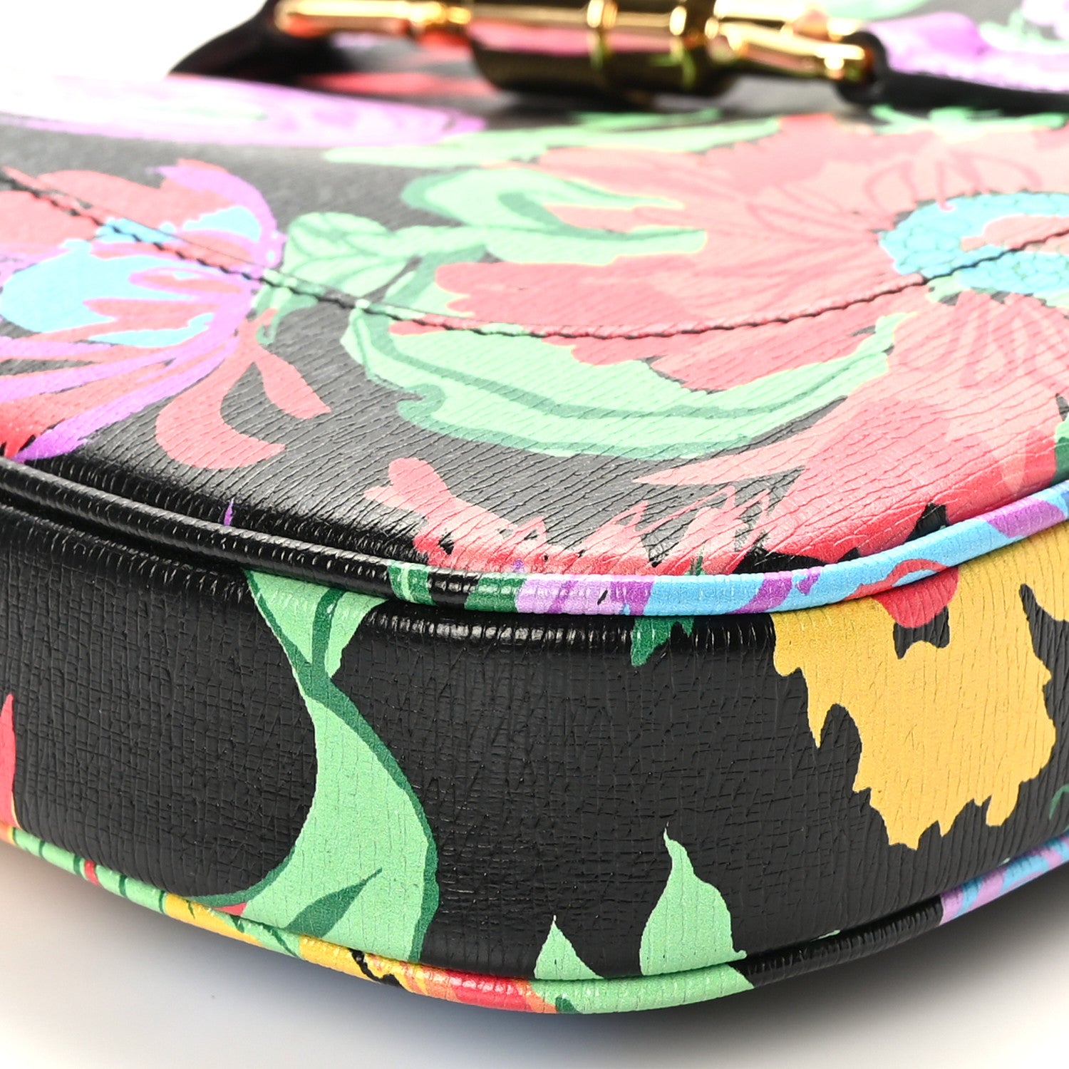Gucci X KEN SCOTT New Shangai Calfskin Jenny Floral Print Small Jackie 1961 Hobo Black Pink 8 of 9