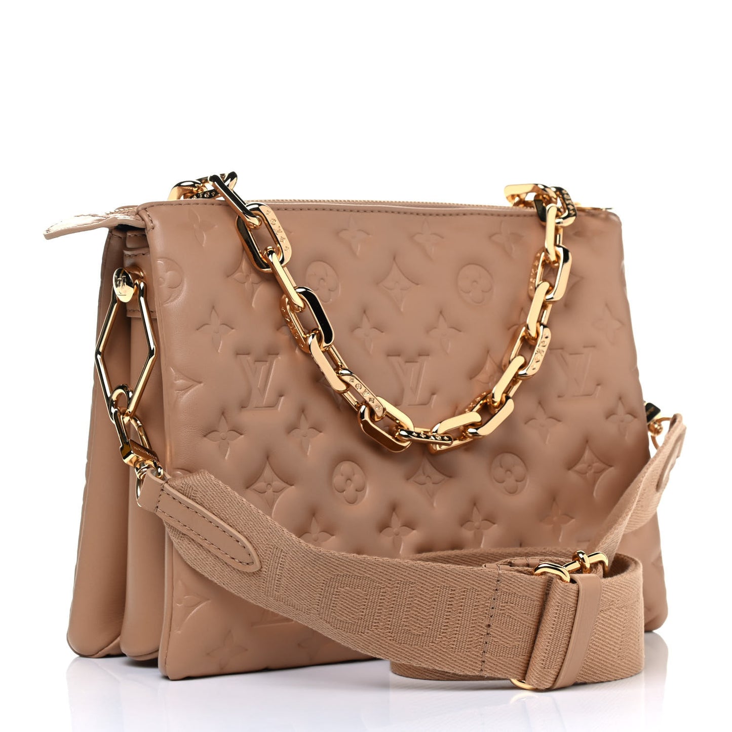 Lambskin Embossed Monogram Coussin PM Camel