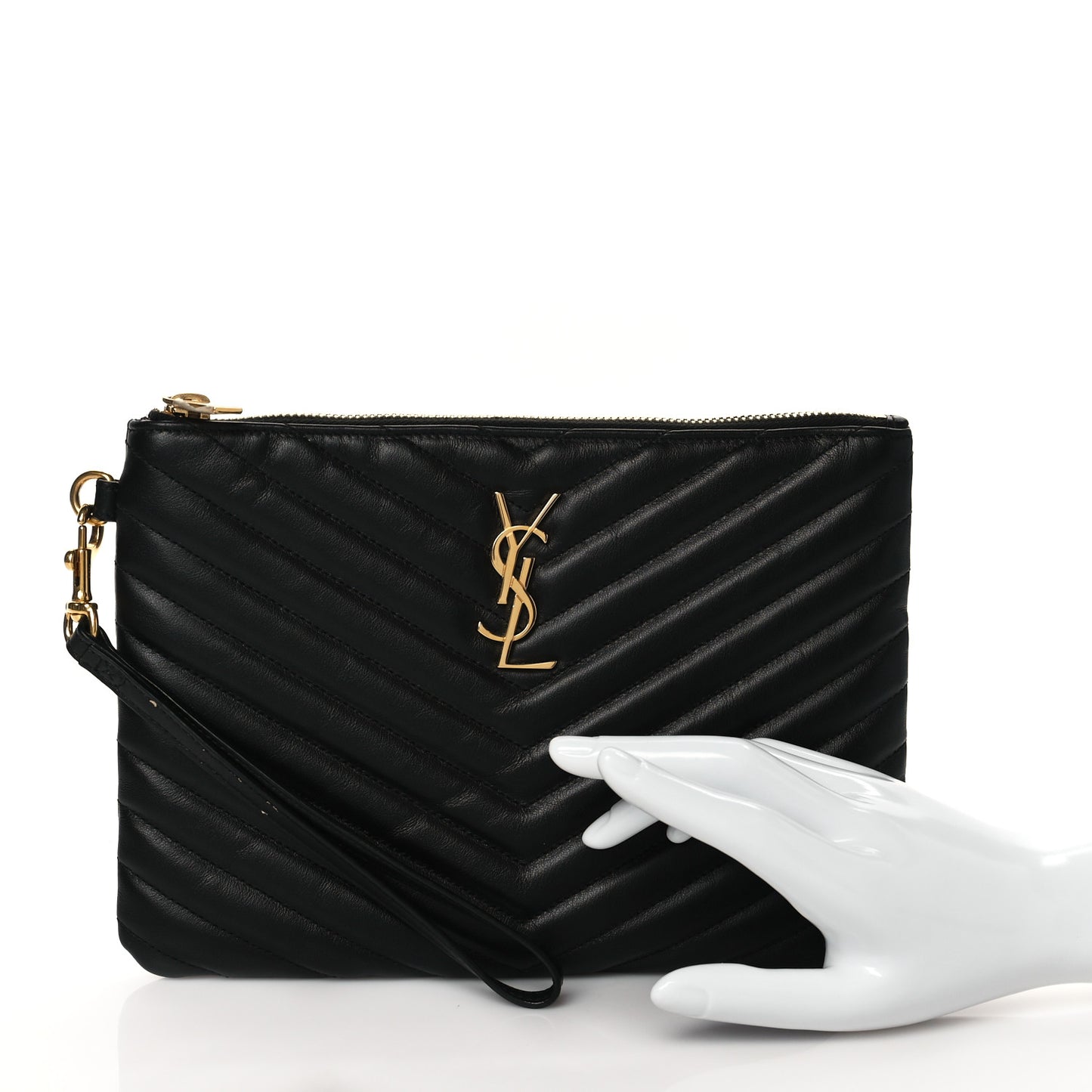 Calfskin Matelasse Chevron Monogram A5 Wristlet Black