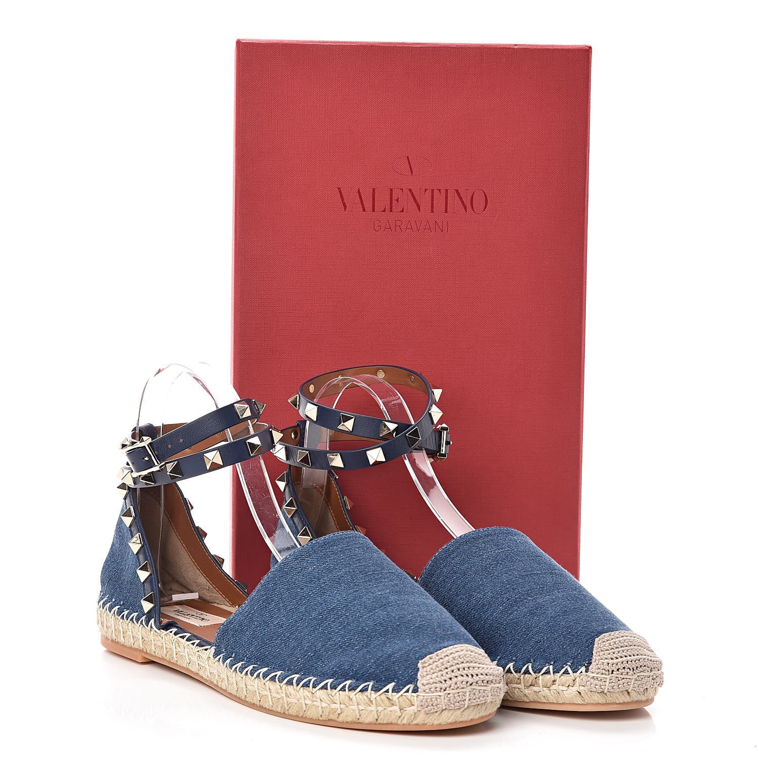 Valentino Garavani Denim Rockstud Ankle Wrap Espadrille 20mm Flats 39 Light Denim 8 of 8
