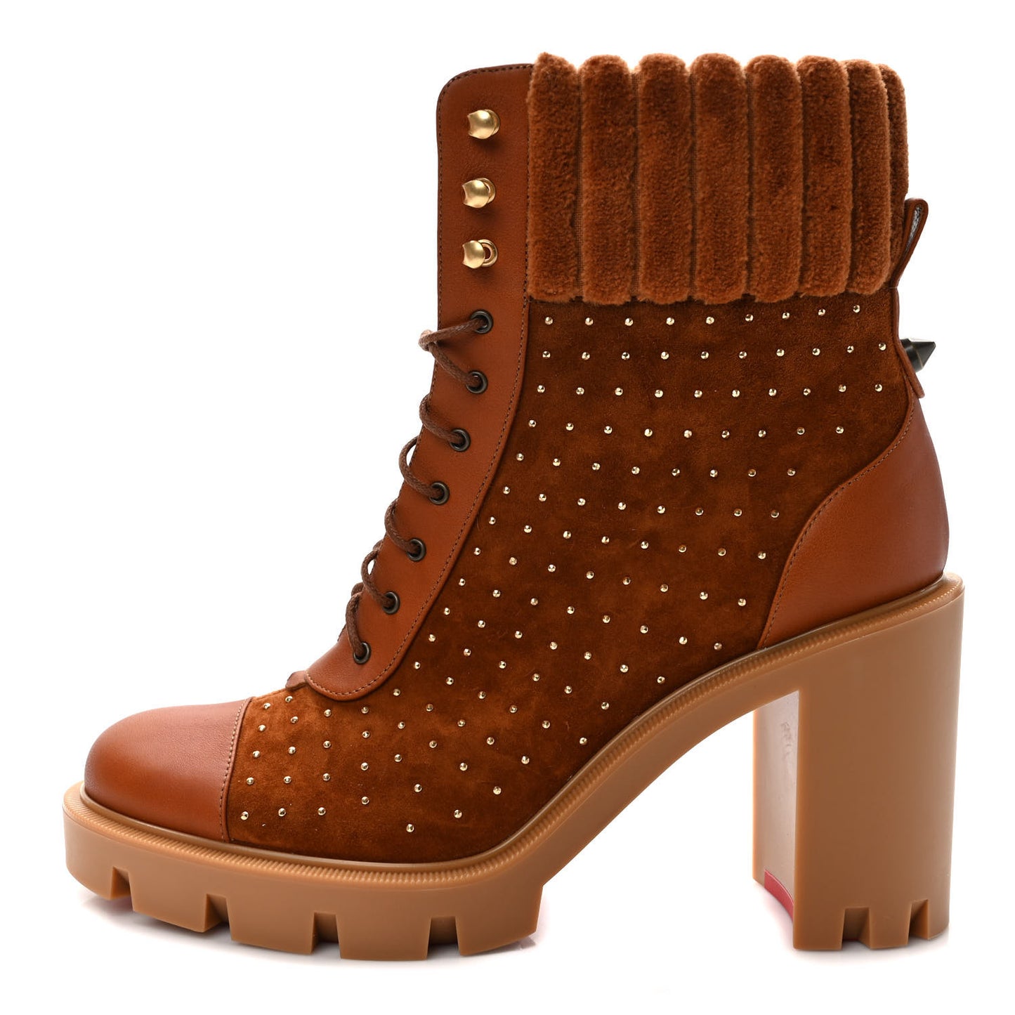 Calfskin Suede Cake Velvet Studded Dakita Lug 70 Boots 38 Foxy Antic Gold