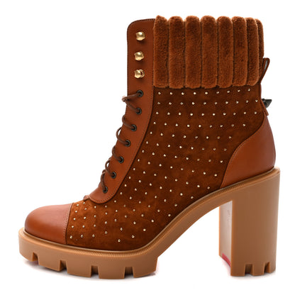 Christian Louboutin Calfskin Suede Cake Velvet Studded Dakita Lug 70 Boots 38 Foxy Antic Gold 1 of 9