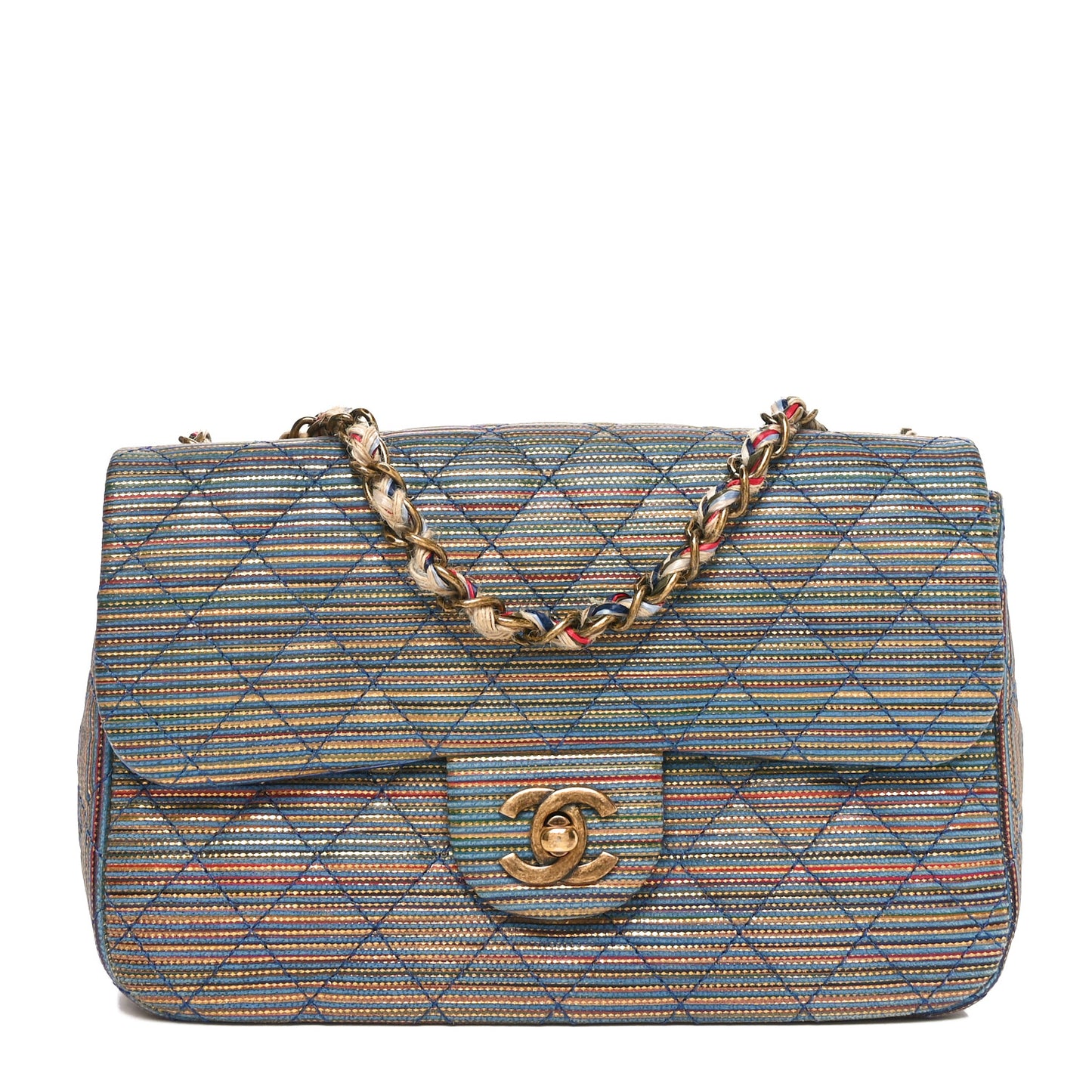 Metallic Sheepskin Thin Striped Small Single Flap Multicolor