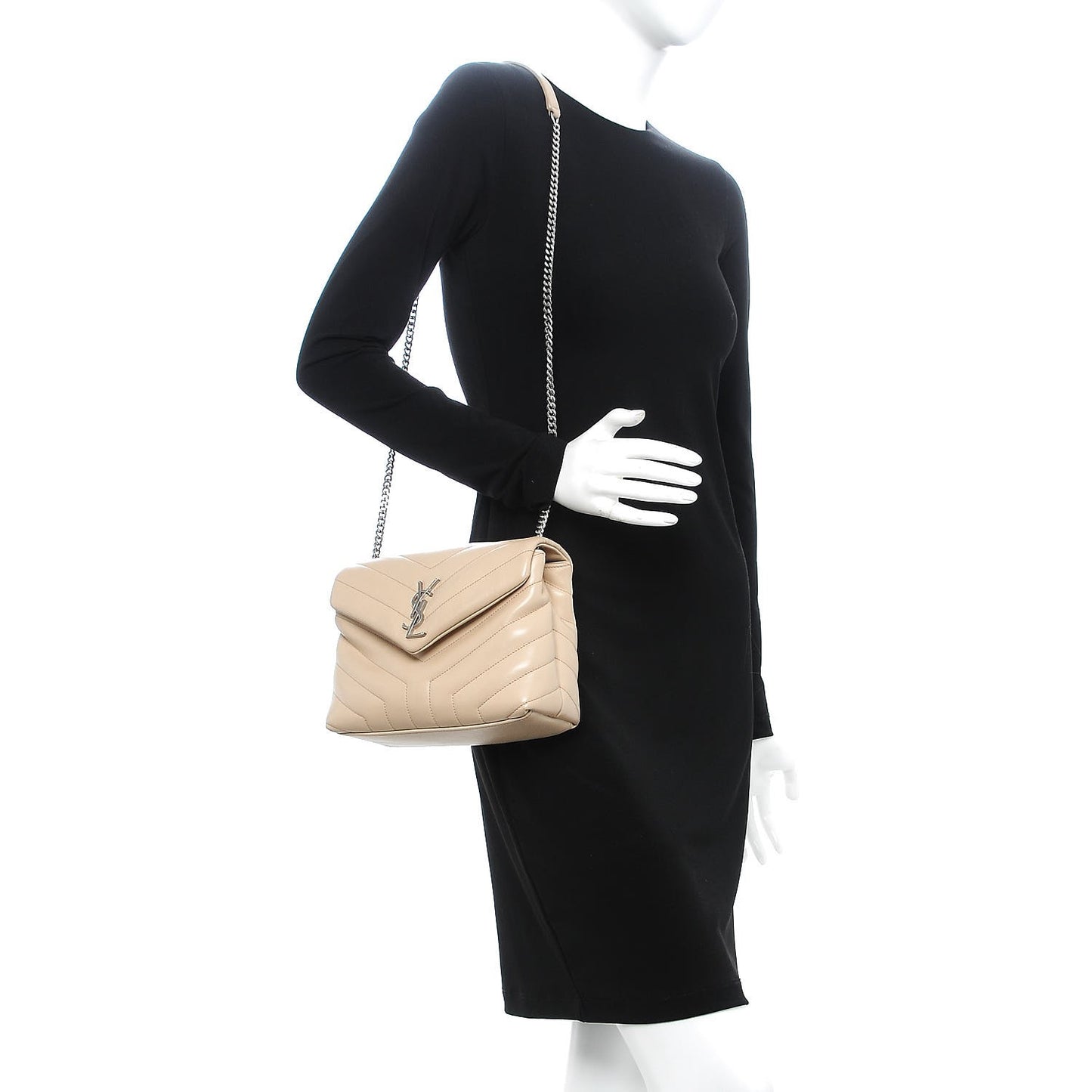 Calfskin Y Quilted Monogram Small Loulou Chain Satchel Nude Powder