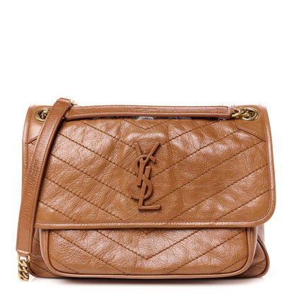 Saint Laurent Crinkled Calfskin Matelasse Monogram Medium Niki Chain Satchel Caramel 1 of 11