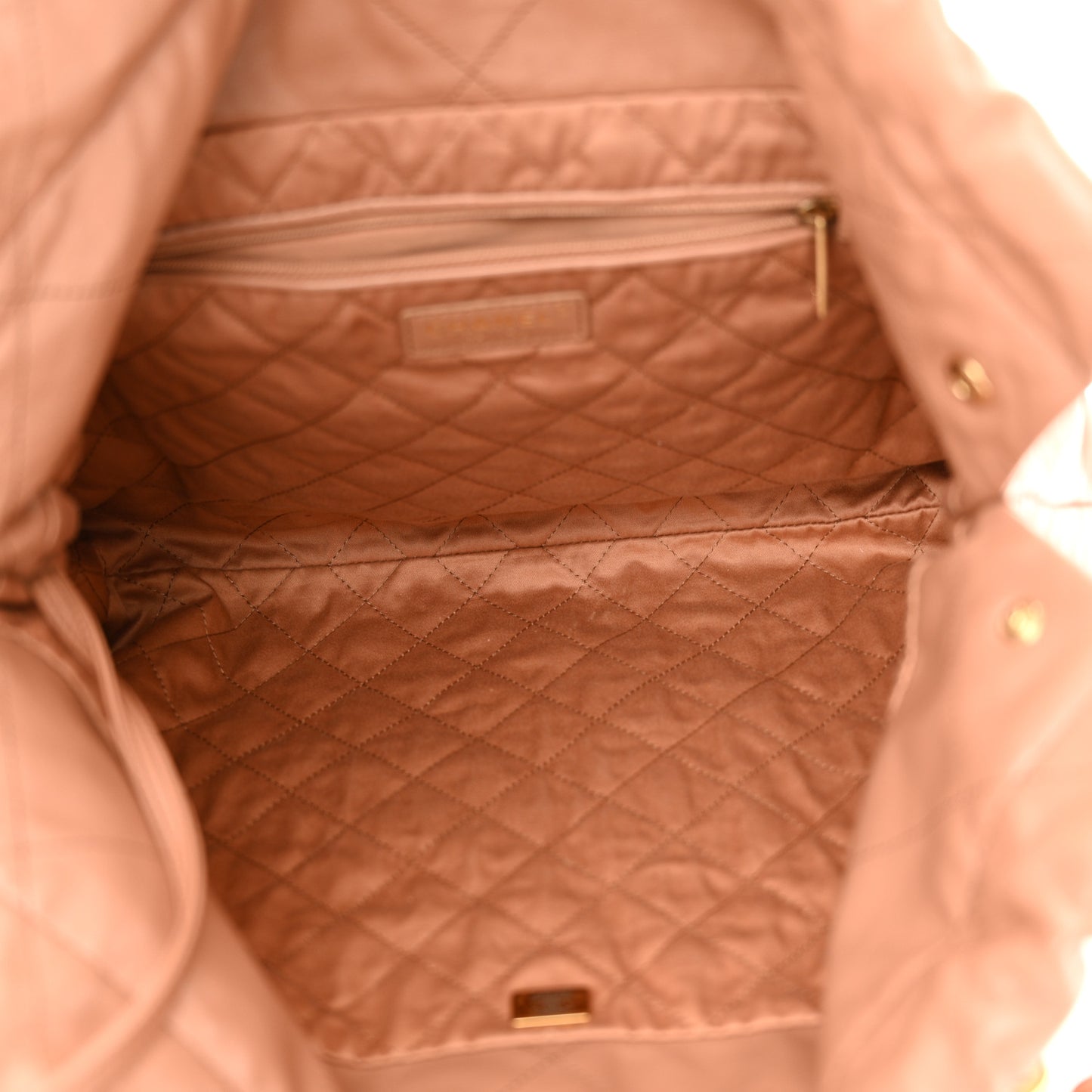 Shiny Calfskin Quilted Chanel 22 Camel