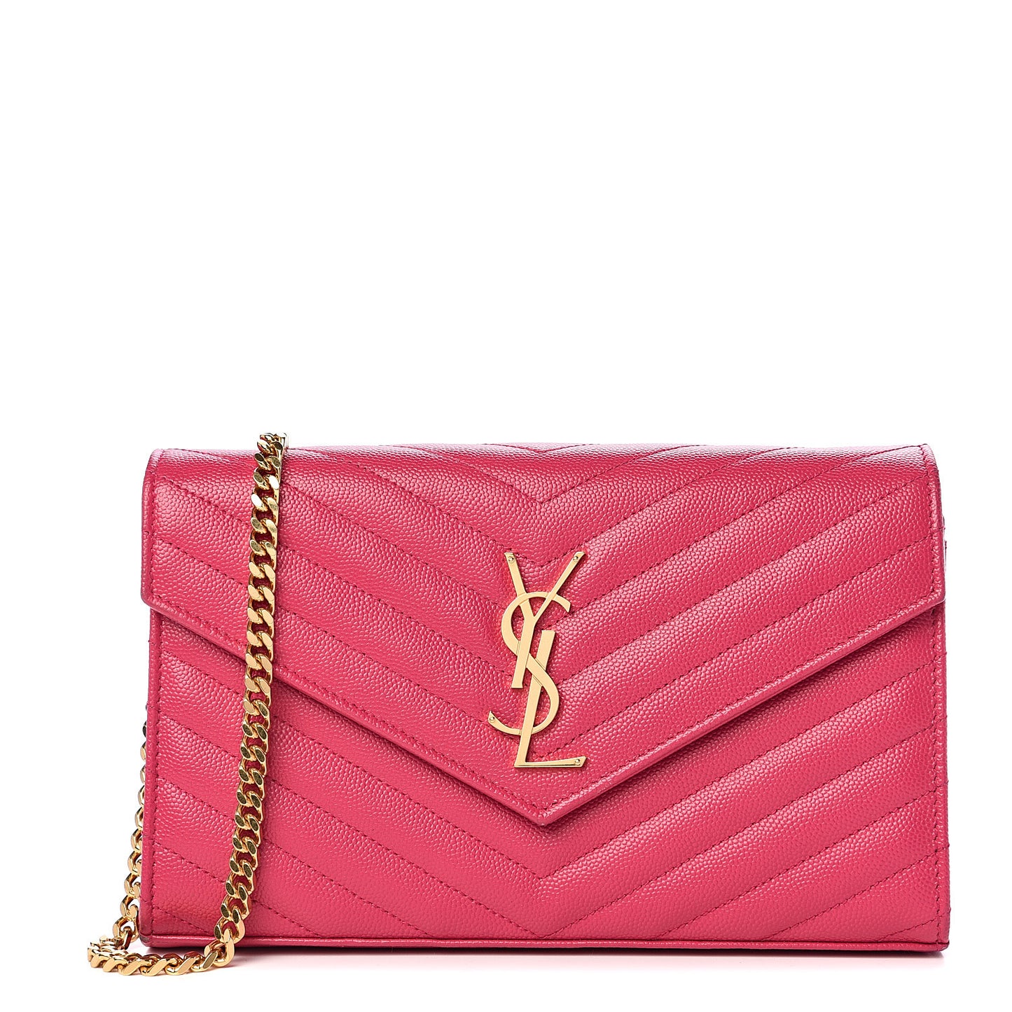 Grain De Poudre Matelasse Chevron Monogram Chain Wallet Rose Clair