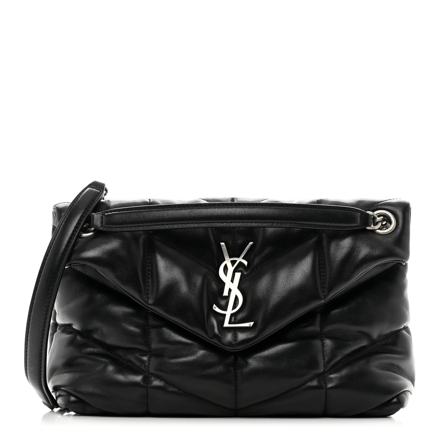Lambskin Quilted Small Loulou Puffer Monogram Chain Satchel Black