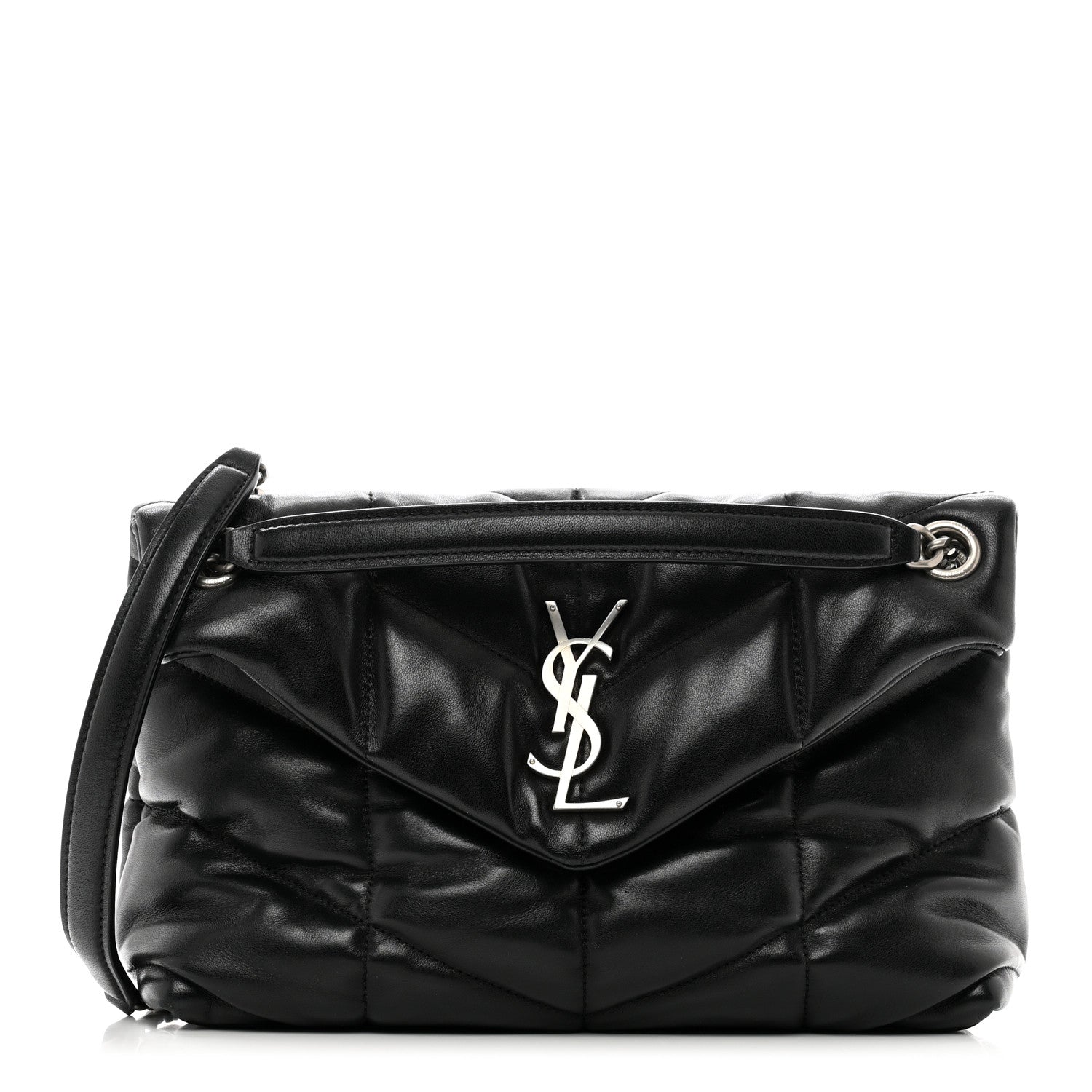 Saint Laurent Lambskin Quilted Small Loulou Puffer Monogram Chain Satchel Black 1 of 10