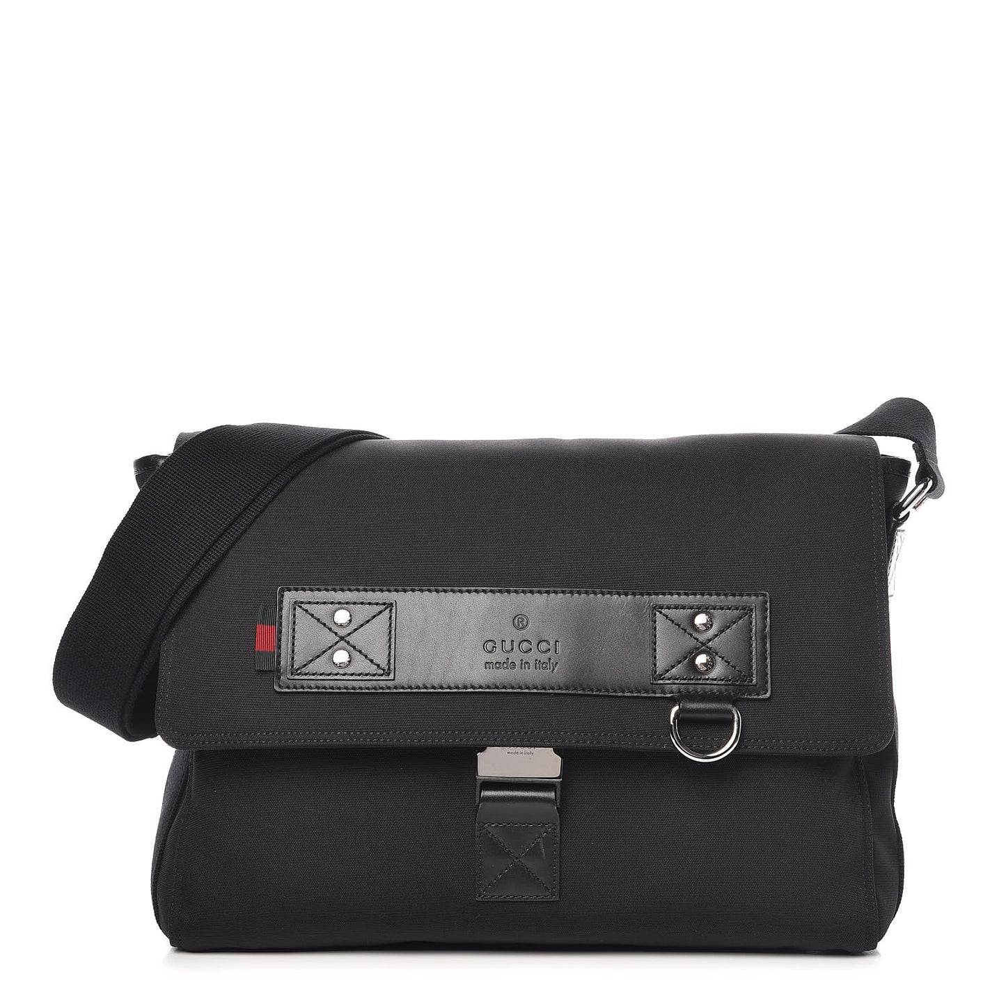 Canvas Web Medium Single Buckle Flap Messenger Bag Black