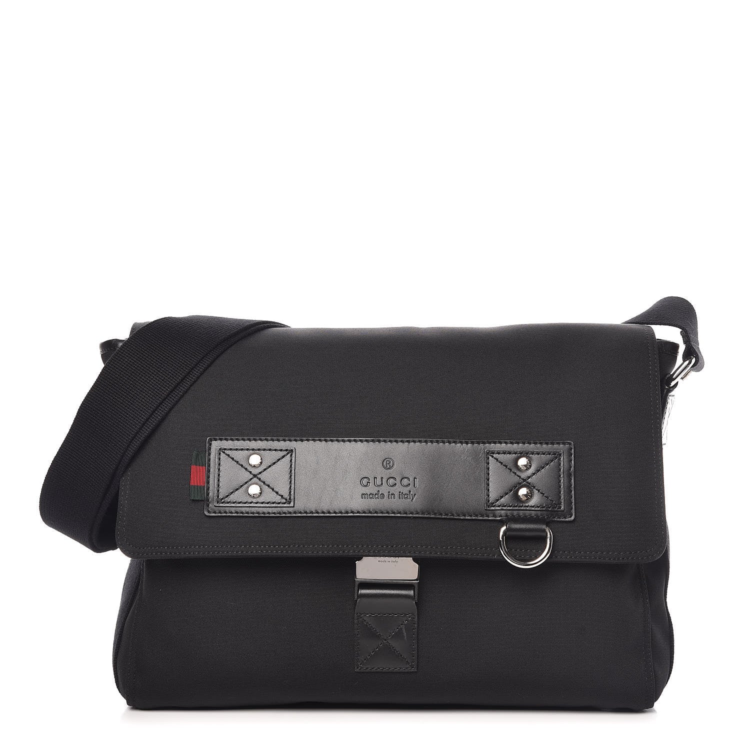 Gucci Canvas Web Medium Single Buckle Flap Messenger Bag Black 1 of 10
