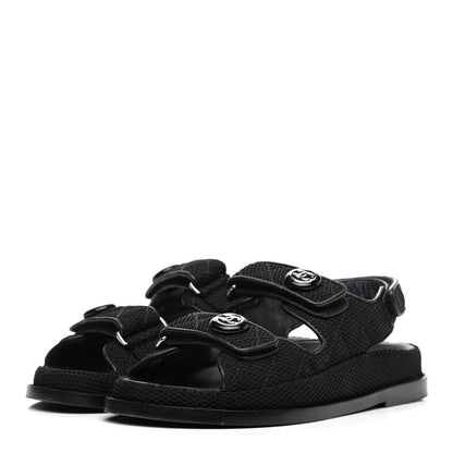 Chanel Fabric Velcro Dad Sandals 35 Black 3 of 15