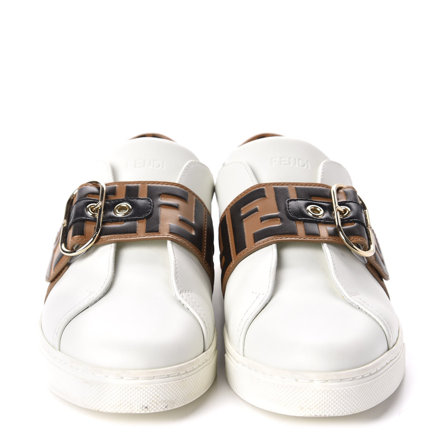 Fendi Vitello FF Embossed Womens Slip On Sneakers 38.5 White Tobacco Moro 2 of 15