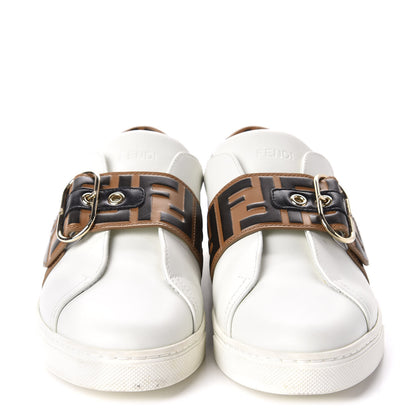 Fendi Vitello FF Embossed Womens Slip On Sneakers 38.5 White Tobacco Moro 2 of 15