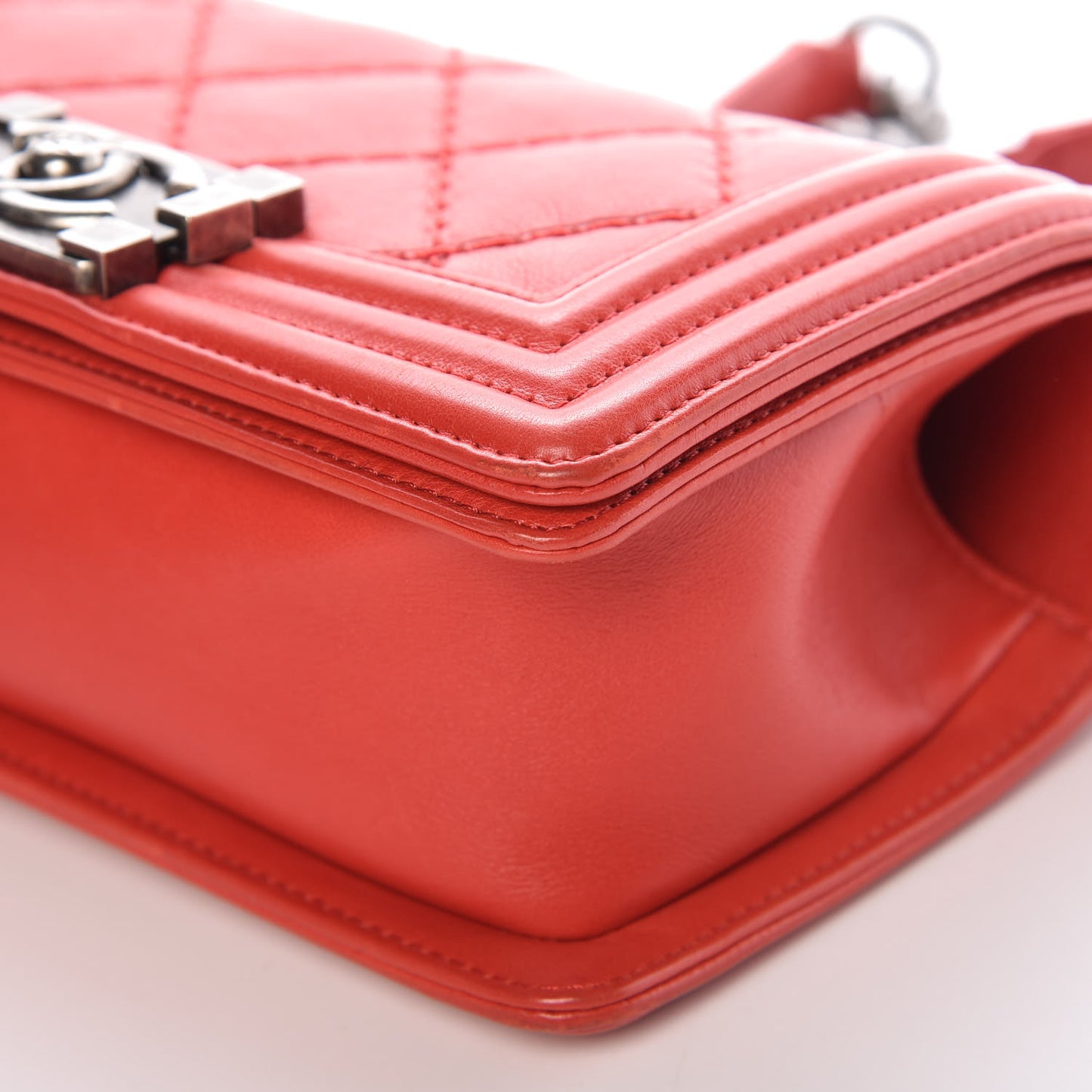 Calfskin Double Stitch Small Boy Flap Red
