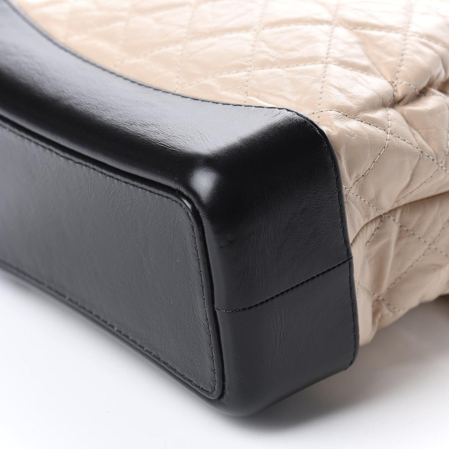 Aged Calfskin Quilted Gabrielle Backpack Beige Black