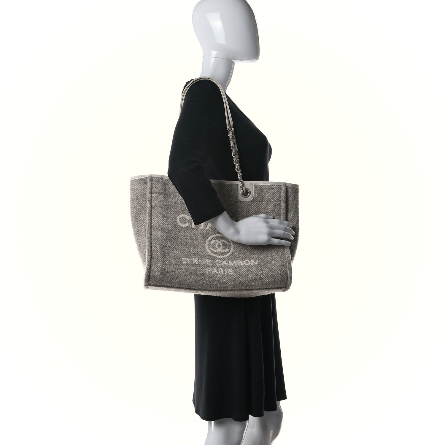 Chanel Mixed Fibers Small Deauville Tote Light Grey 3 of 14
