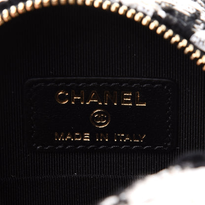 Chanel Tweed Quilted Round Clutch With Chain Black Ecru White 6 of 10