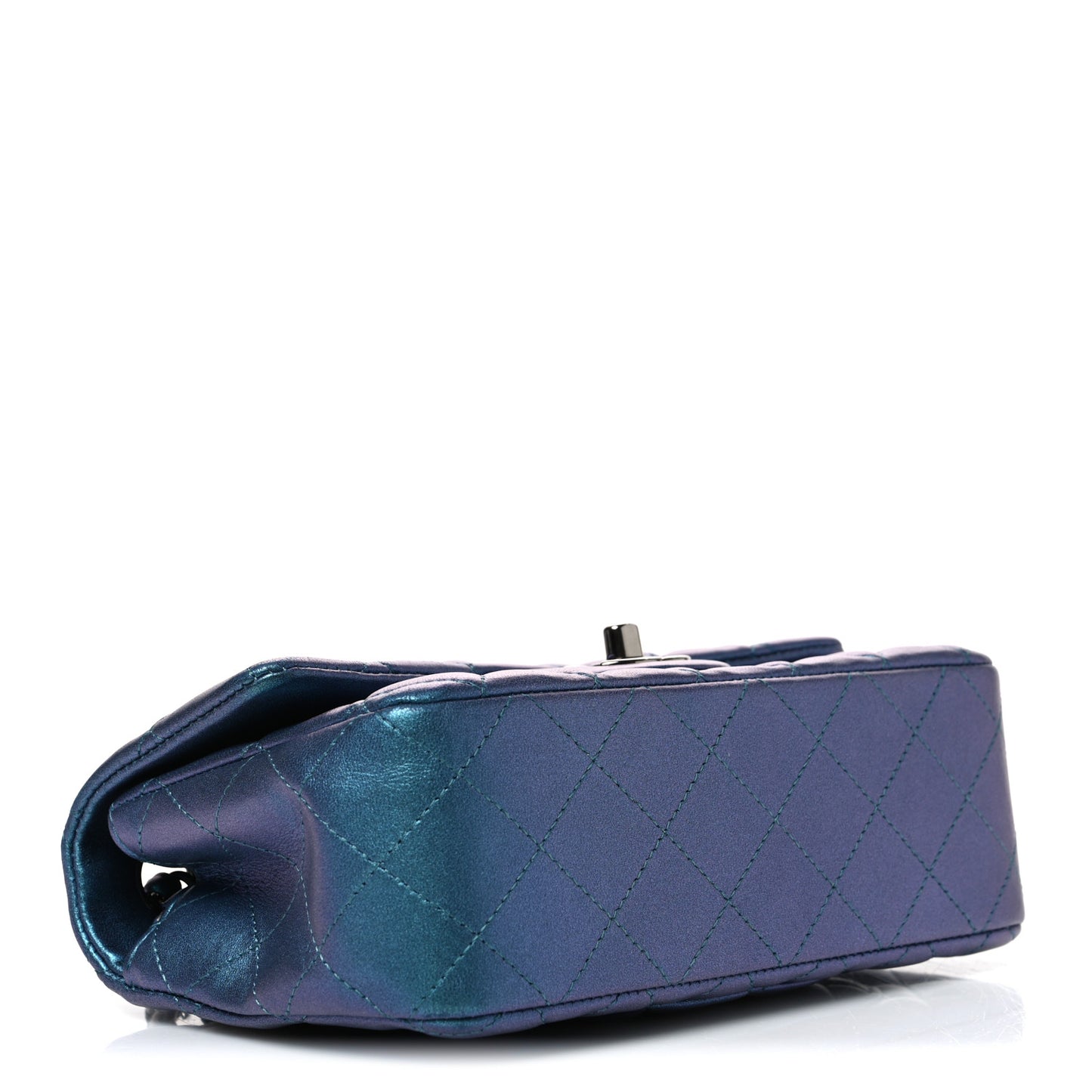 Iridescent Lambskin Quilted Mini Rectangular Flap Turquoise