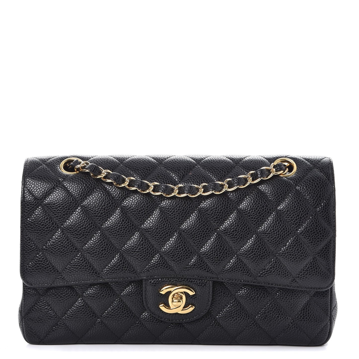 Caviar Quilted Medium Double Flap Black