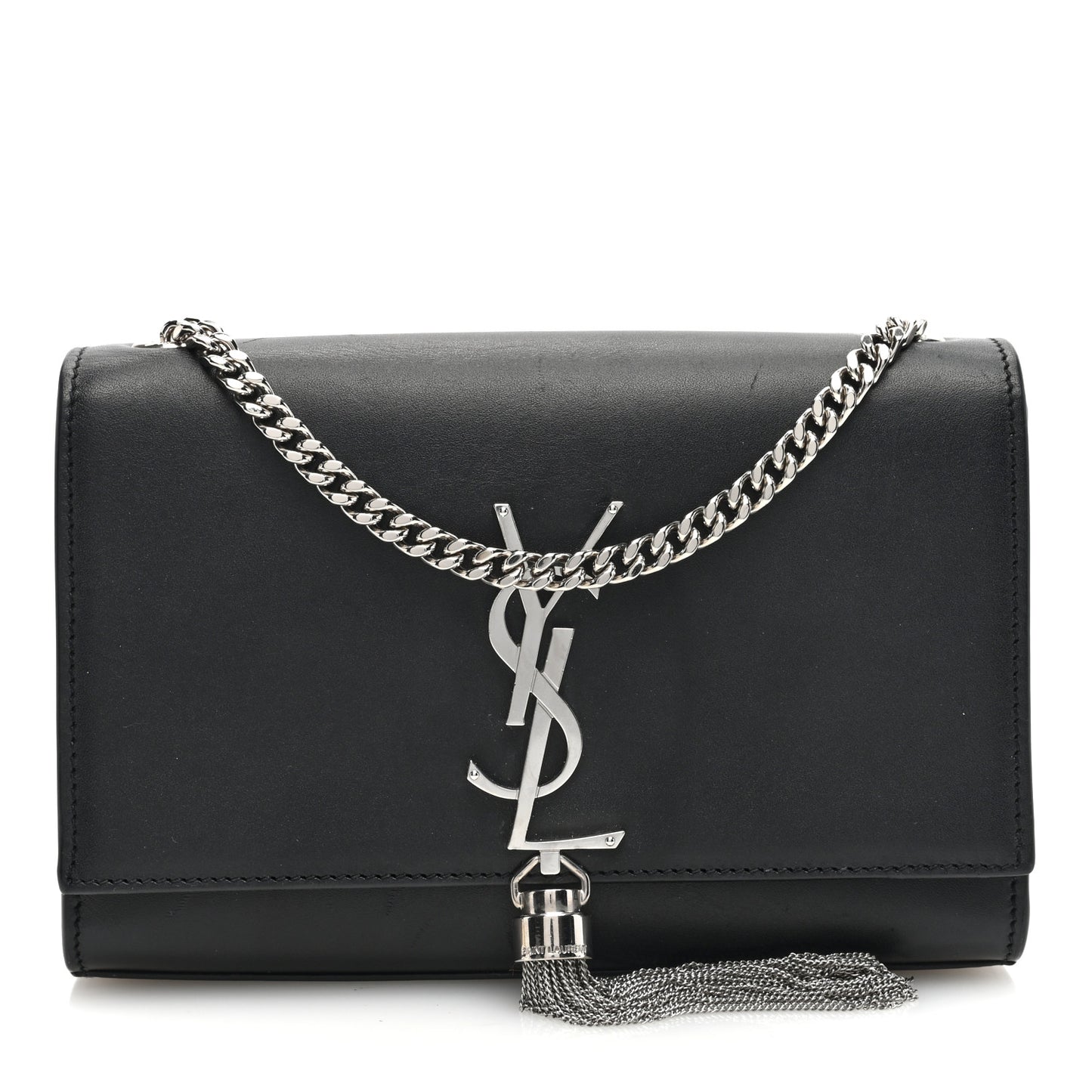 Smooth Calfskin Small Classic Monogram Kate Tassel Satchel Black
