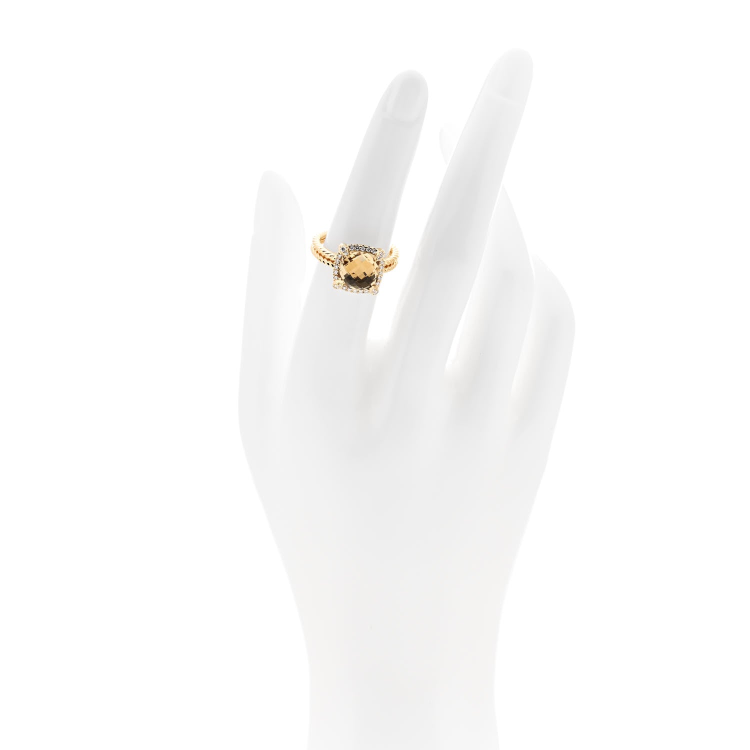 David Yurman 18K Yellow Gold Diamond Champagne Citrine 9mm Chatelaine Pave Bezel Ring 52 6 2 of 6