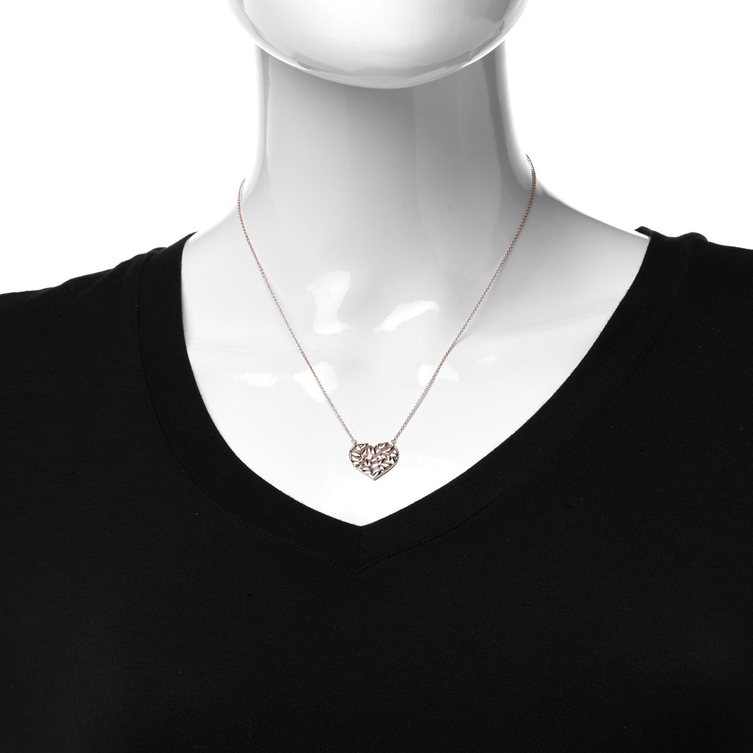 Tiffany 18K Rose Gold Paloma Picasso Olive Leaf Heart Pendant Necklace 2 of 6