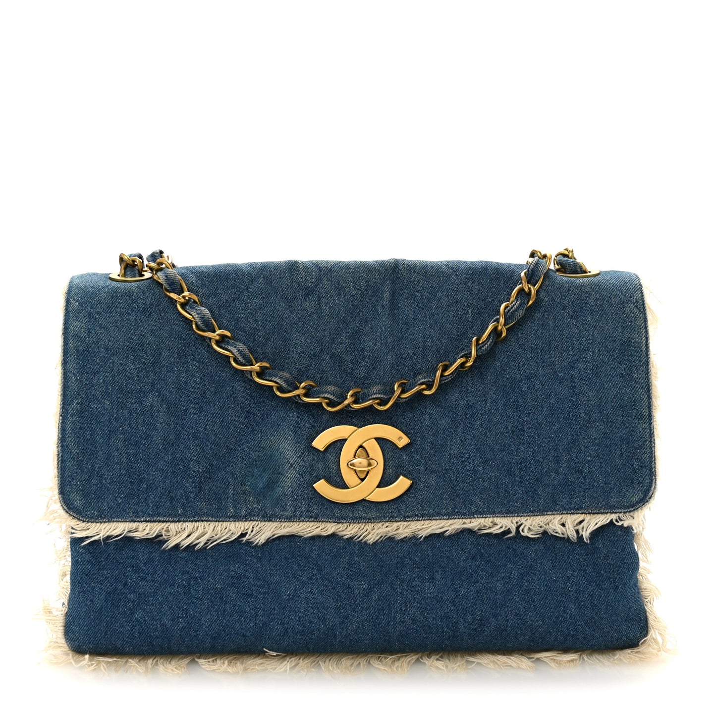 Frayed Denim Quilted Flap Blue