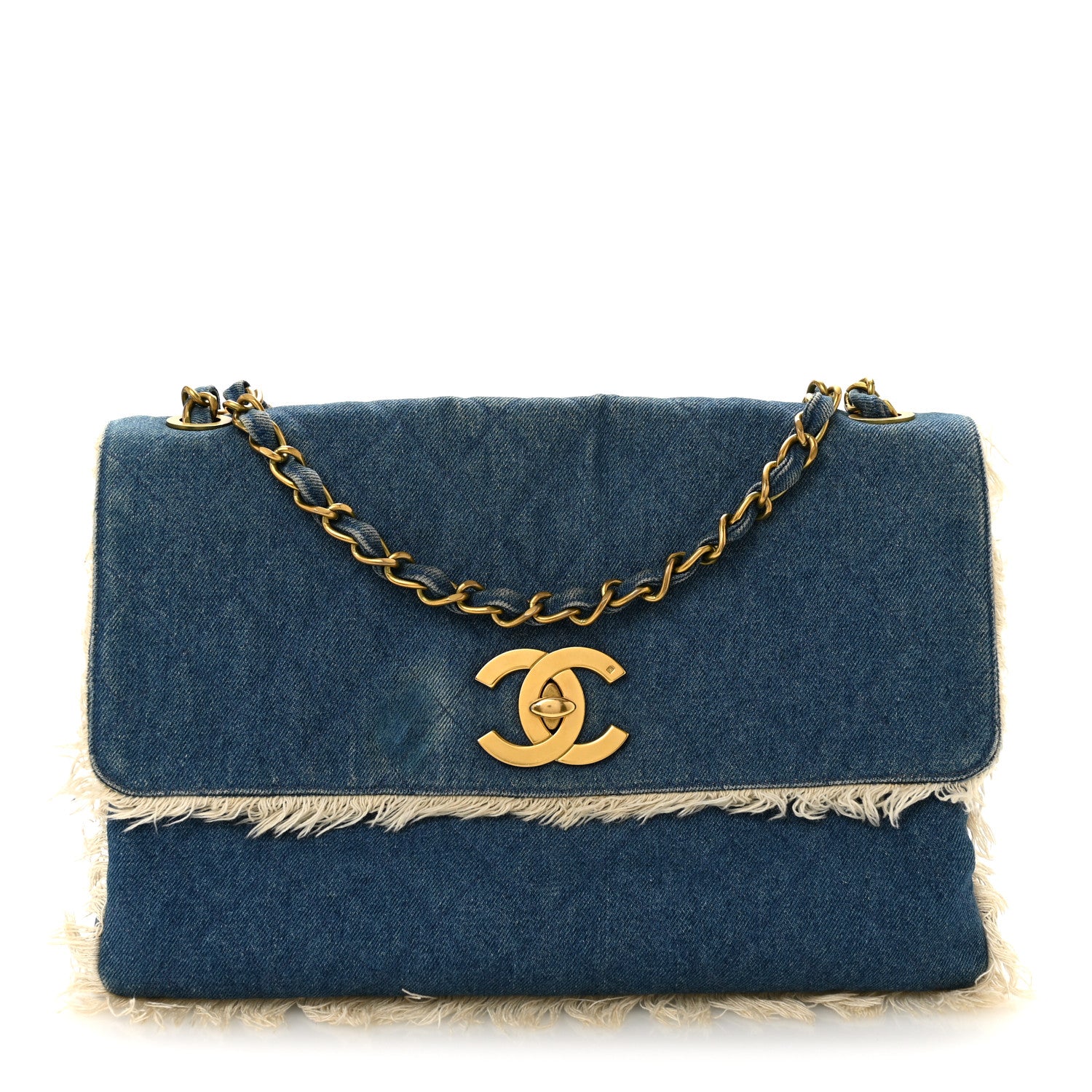 Chanel Frayed Denim Quilted Flap Blue 1 of 13