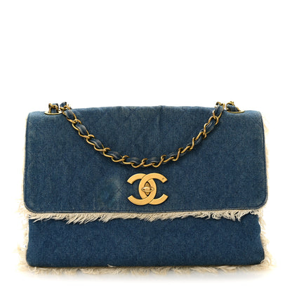 Chanel Frayed Denim Quilted Flap Blue 1 of 13