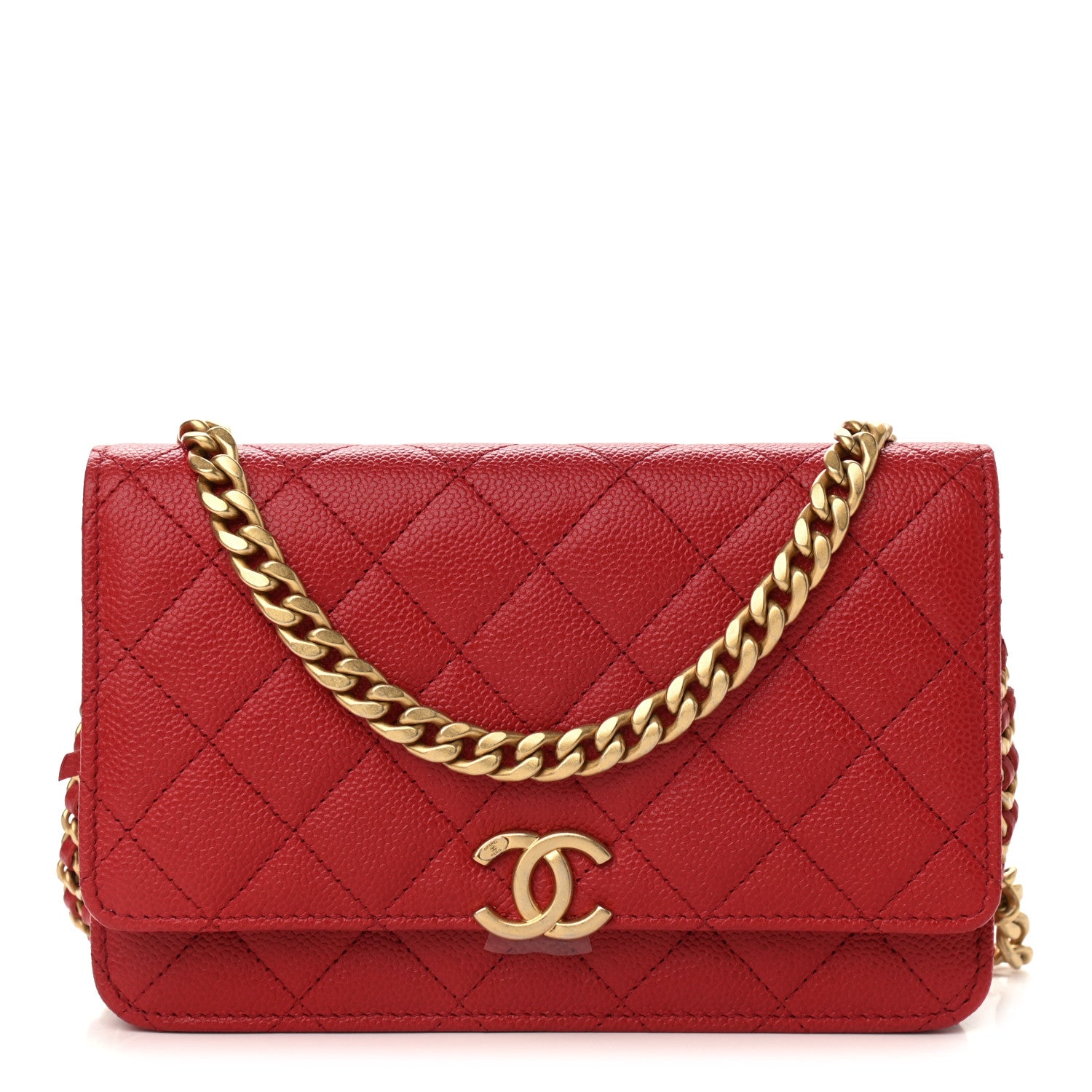 Chanel Shiny Caviar Quilted Chain Melody Wallet On Chain WOC Red 1 of 9