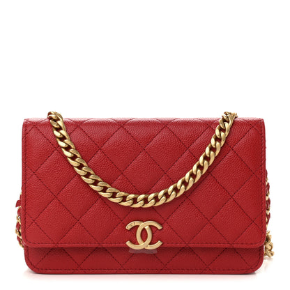 Chanel Shiny Caviar Quilted Chain Melody Wallet On Chain WOC Red 1 of 9