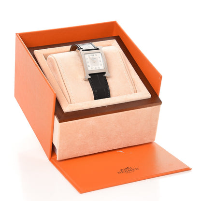 Hermes Stainless Steel Alligator Diamond Mother of Pearl 26mm Heure H Hour Quartz Watch Noir 7 of 7