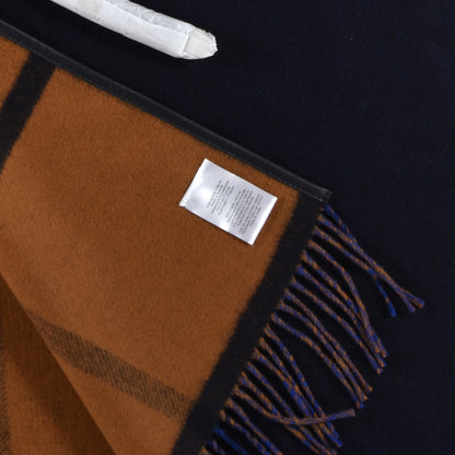 Hermes Wool Calfskin Reversible Highlands Poncho Navy Royal Fauve 5 of 7