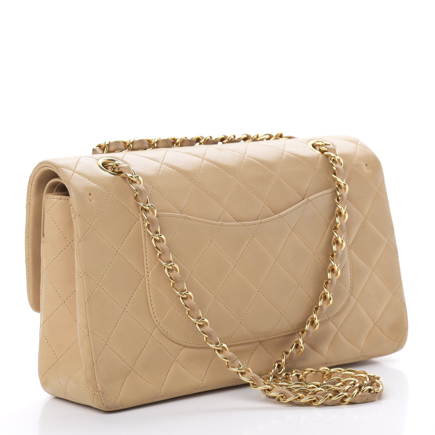 Lambskin Quilted Medium Double Flap Beige