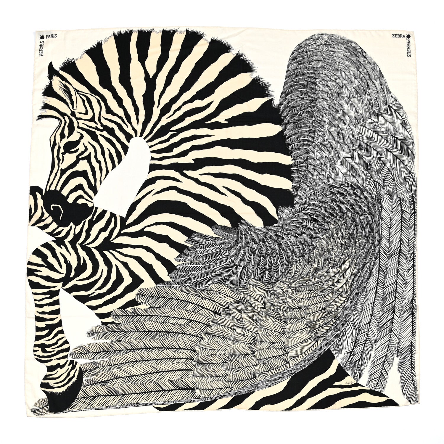 Hermes Cashmere Silk Zebra Pegasus Shawl 140 White Black Naturel 1 of 6