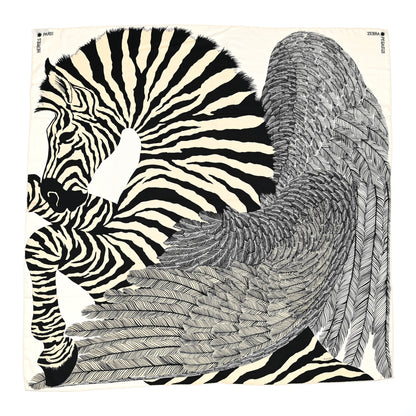 Hermes Cashmere Silk Zebra Pegasus Shawl 140 White Black Naturel 1 of 6