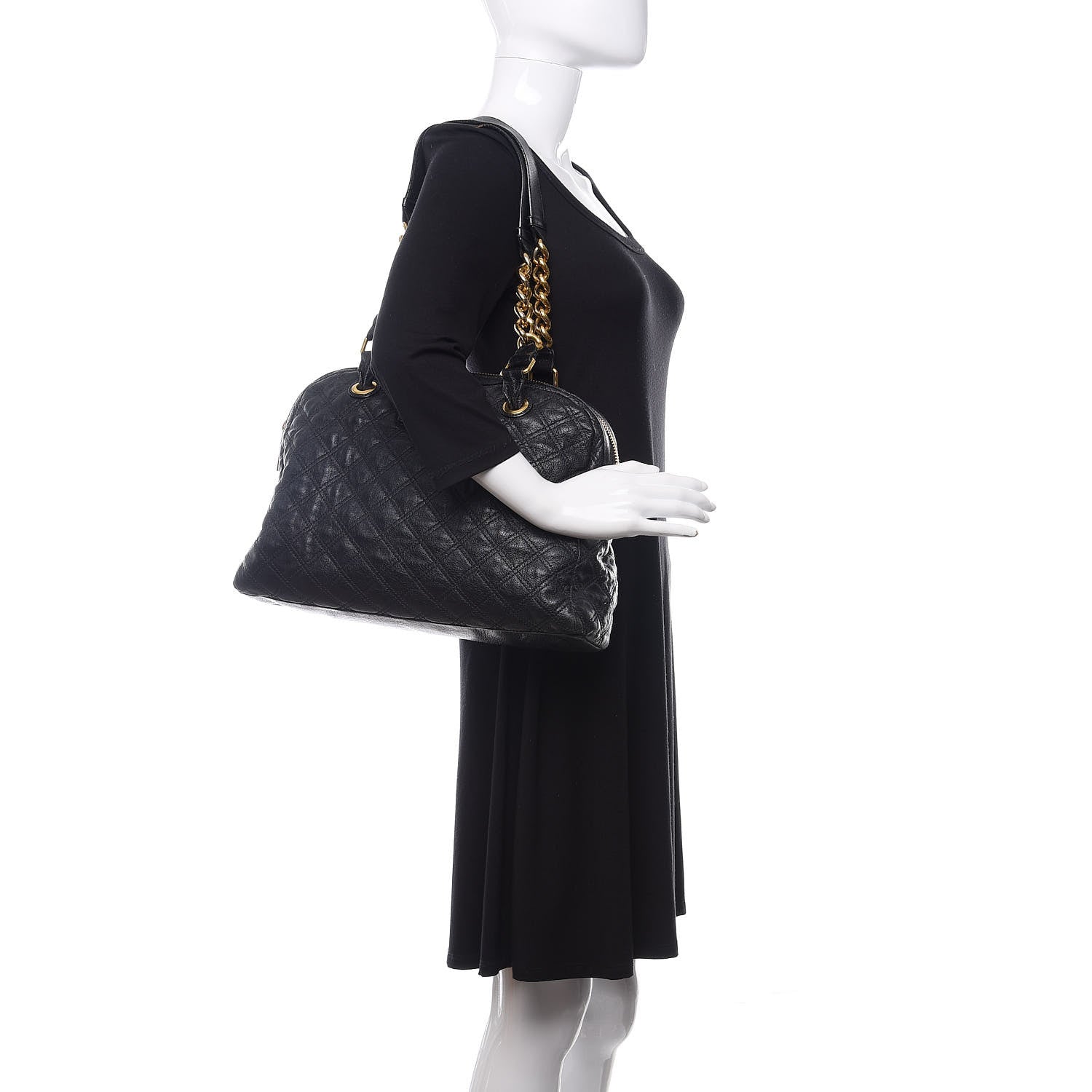 Marc Jacobs Lacquered Goatskin Quilted Karlie Satchel Black 2 of 16